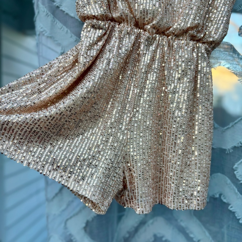 Double Crazy Gold Sequin Romper Lined Onesie Shor… - image 2